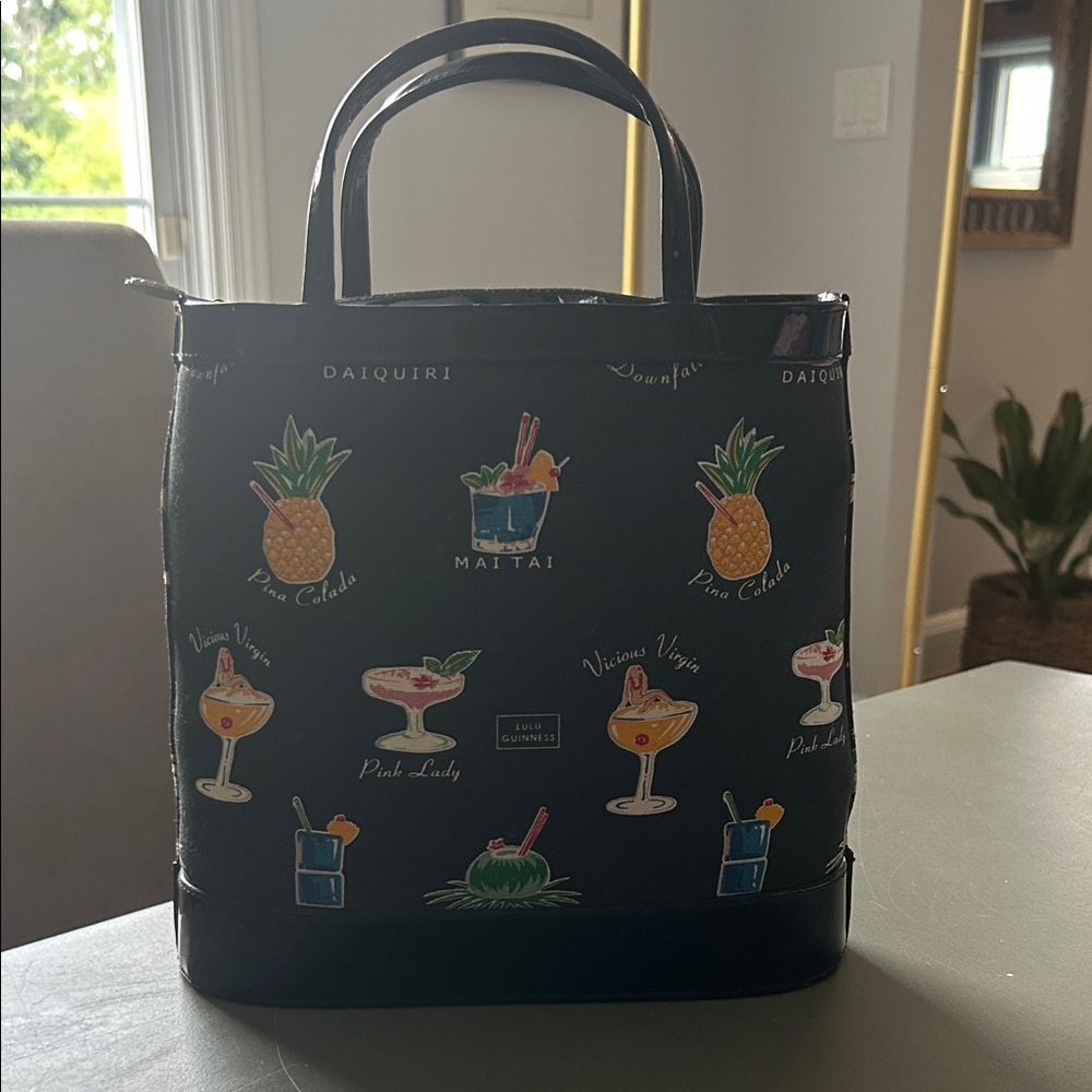 Lulu Guinness Black Cocktail & Pineapple Print Tote